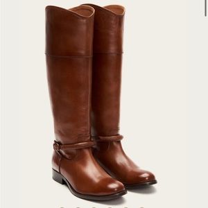 FRYE Boots Melissa Seam Tall Leather Boots in Cognac